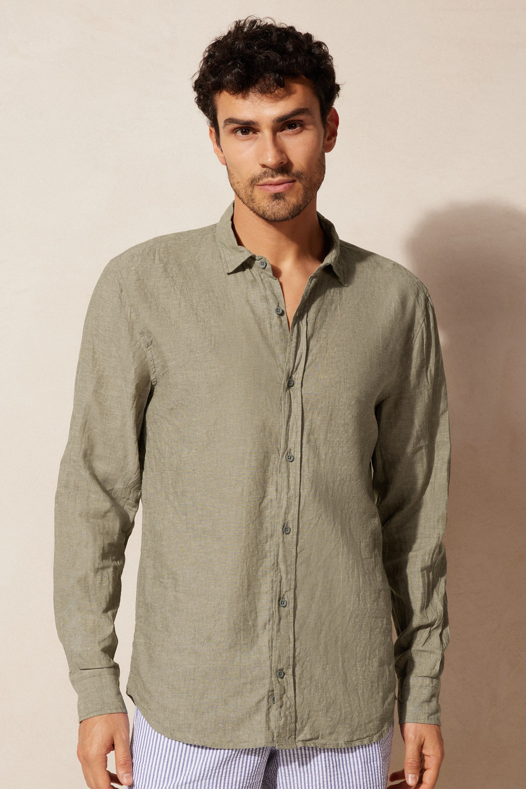 Camisa de linho e algodão