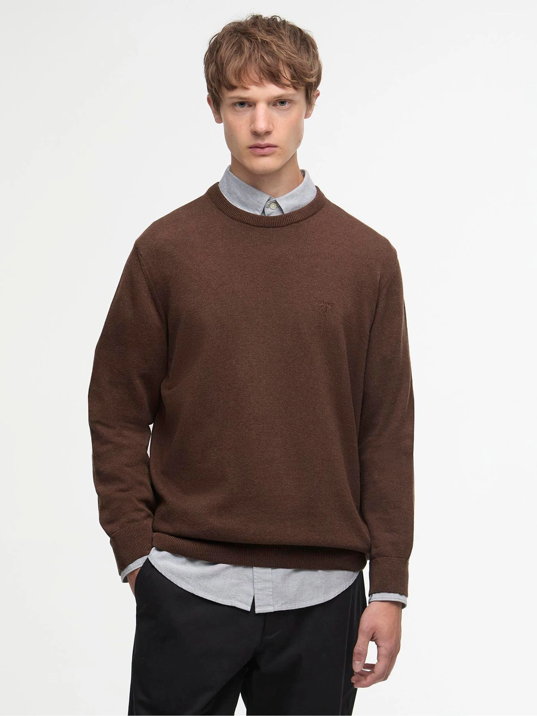 Bruin omber - Barbour® lamswollen trui met ronde hals