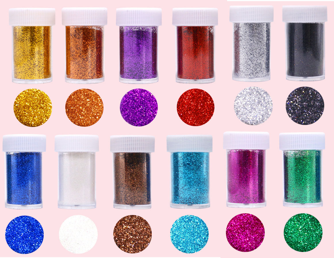 (12er Set) 17g Glitzer Pulver Kit DIY Glitter Puder Glitzerstaub zum Basteln / Dekorieren - Bunt