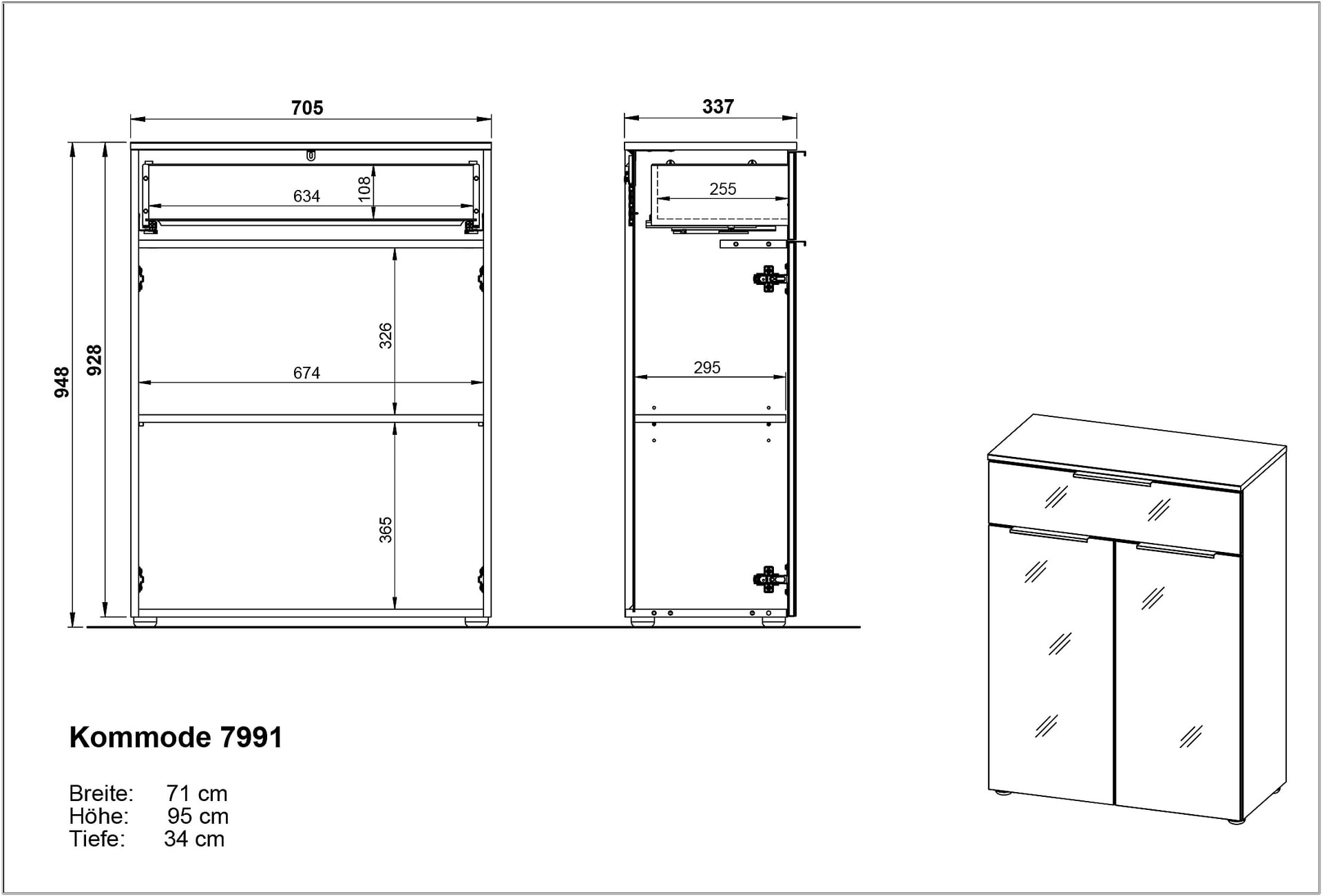 Kommde JAN 71x95x34 graphit/silbergrau Glasfront