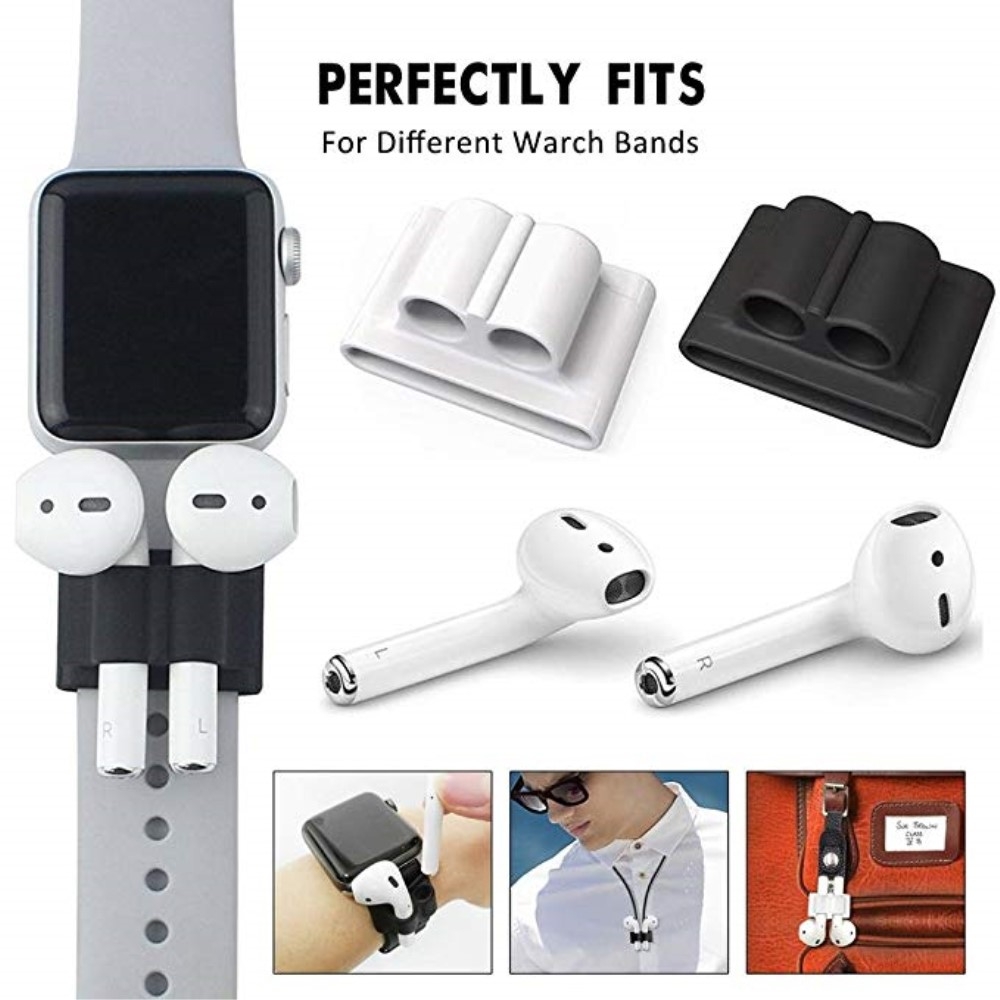 AirPods Anti-Lost Silikon Clip Halterung für Apple Watch Armband - Schwarz