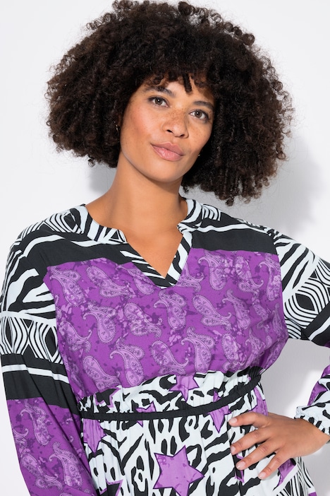 Midikleid, A-Linie, Allover-Print, elastische Taille