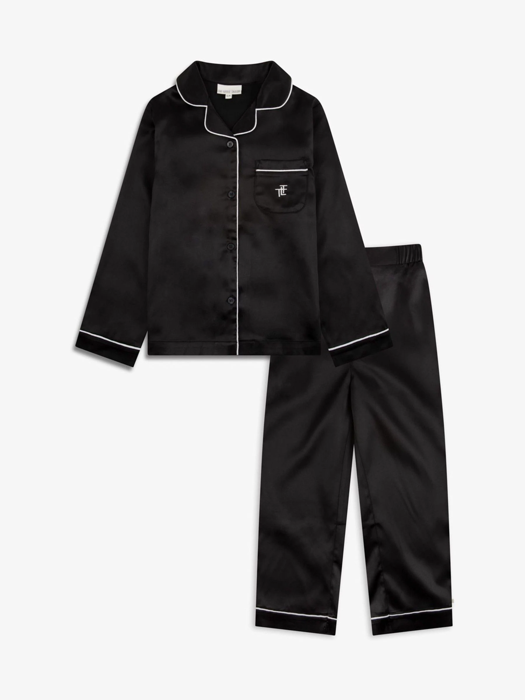 Zwart - The Little Tailor Satijnen Kinder Kerstmis Pyjama's met Knoopsluiting
