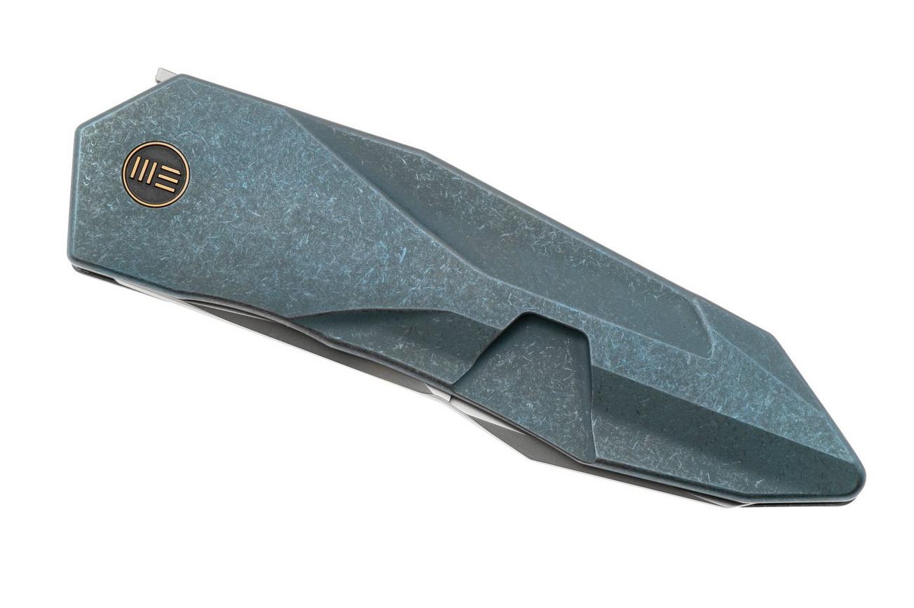 WE Knife Solid WE22028-4, Bead Blasted CPM-20CV, Blue Titanium, zakmes
