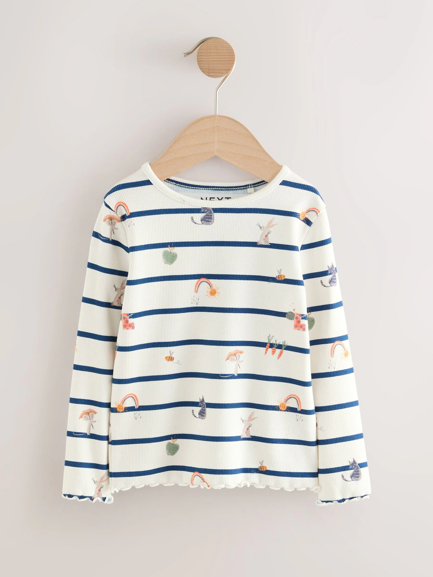 Ecru/Navy Stripe Character - Geribbeld T-shirt met lange mouwen (3mnd-7jr)