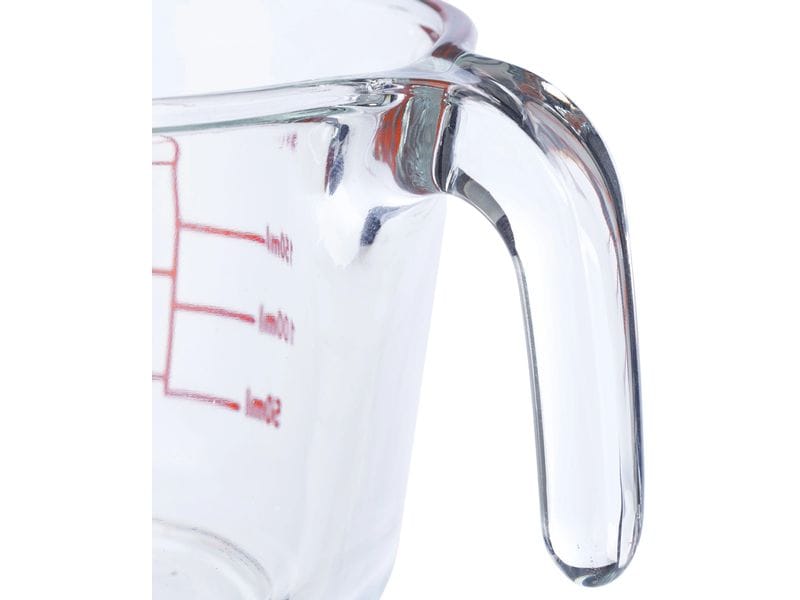 relaxdays Messbecher 250 ml, Rot/Transparent Glasmessbecher