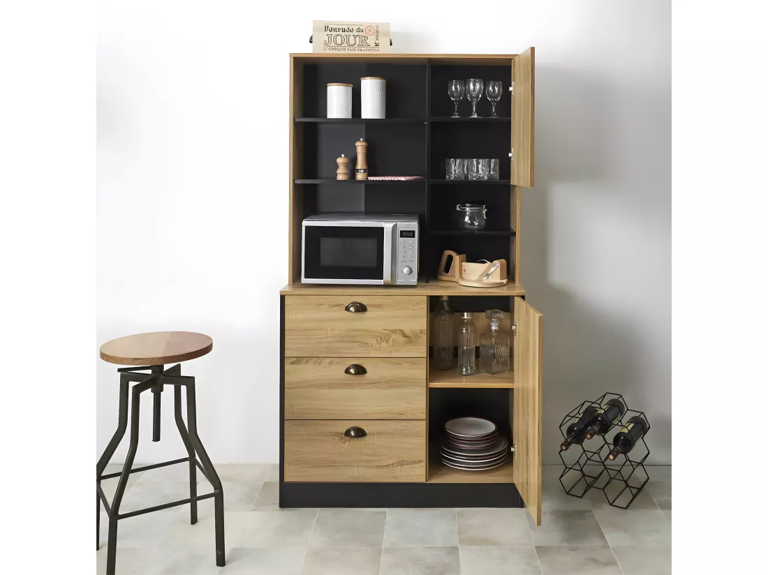 DINAJ - Buffet Vaisselier Multi-Rangement Aspect Bois