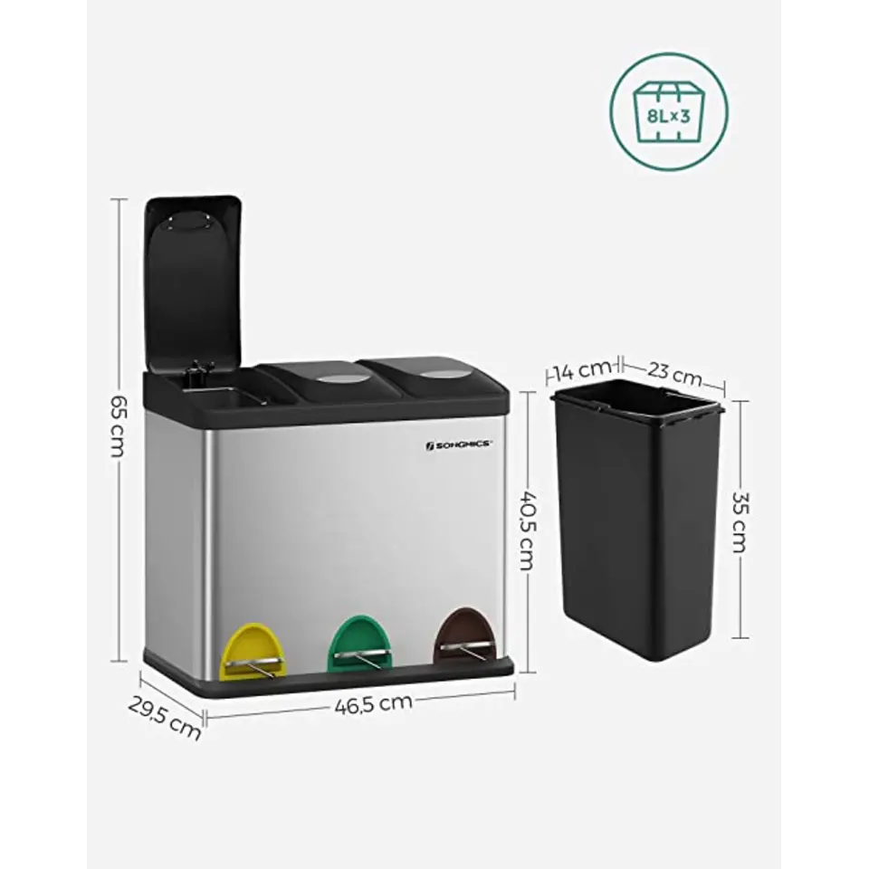 Dok Home - Prullenbak - 3x24 Liter - Metaal