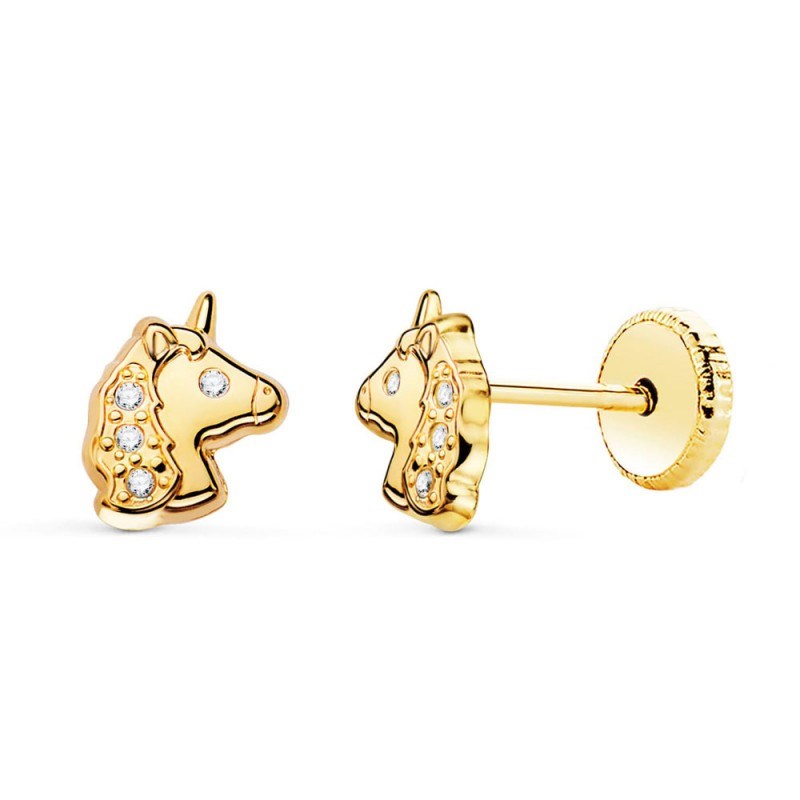Boucles d'Oreilles Or 18 Carats 750/000 Jaune Motif Licorne - Fille