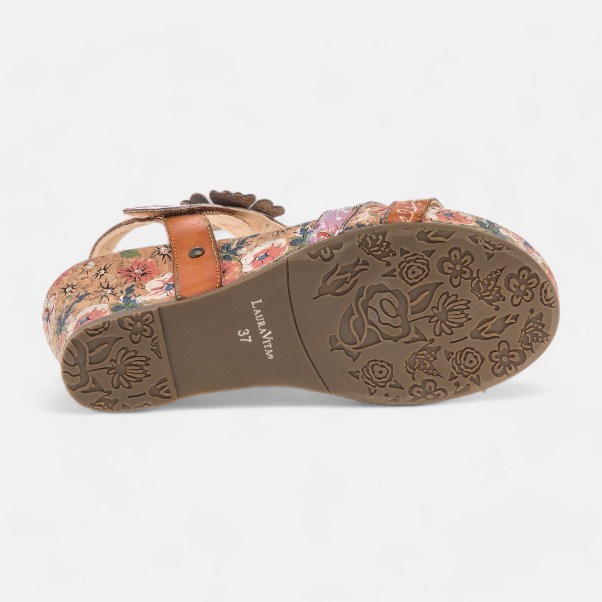 Sandales à talon compensé Femme en cuir orange