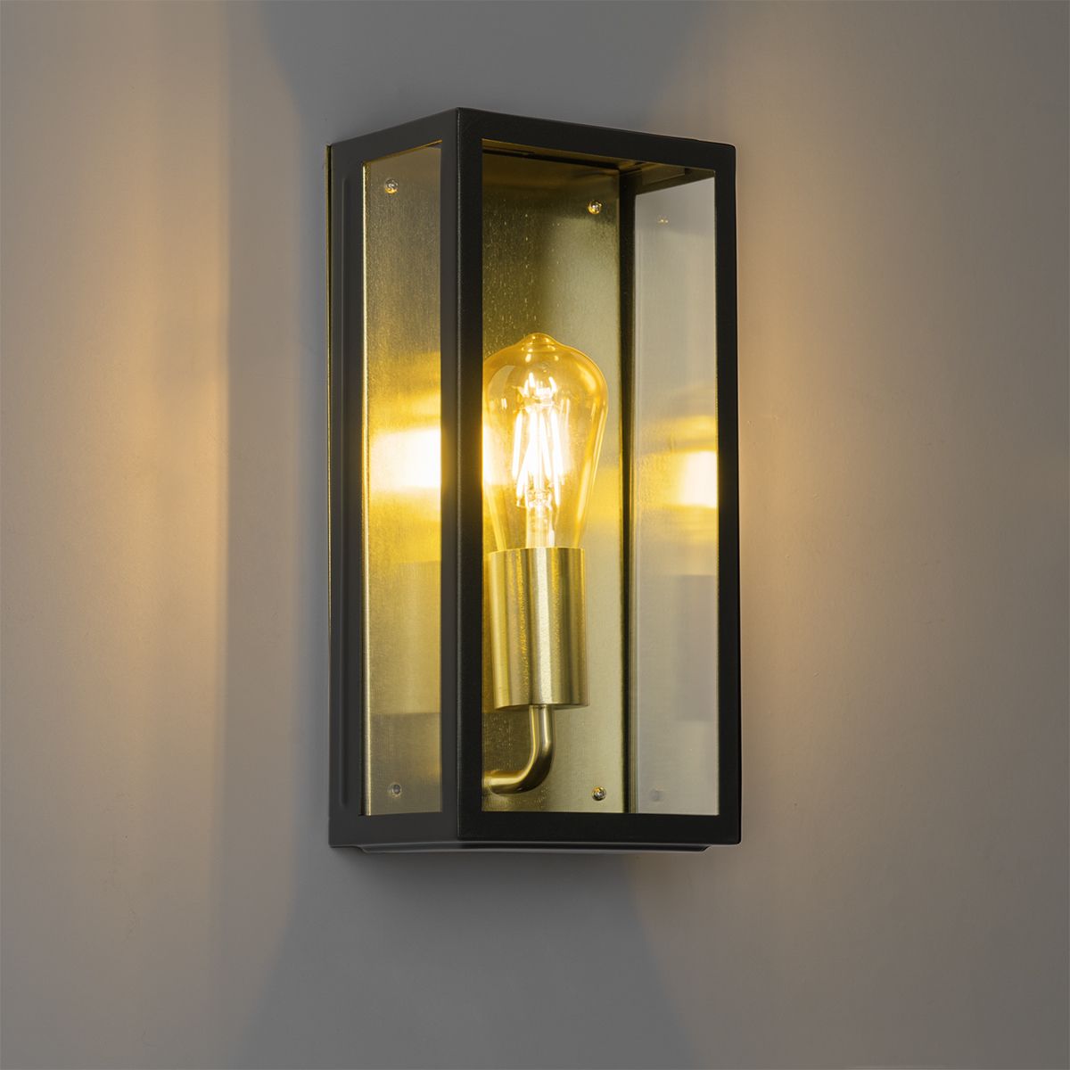 Industriële buiten wandlamp zwart met goud IP44 - Rotterdam