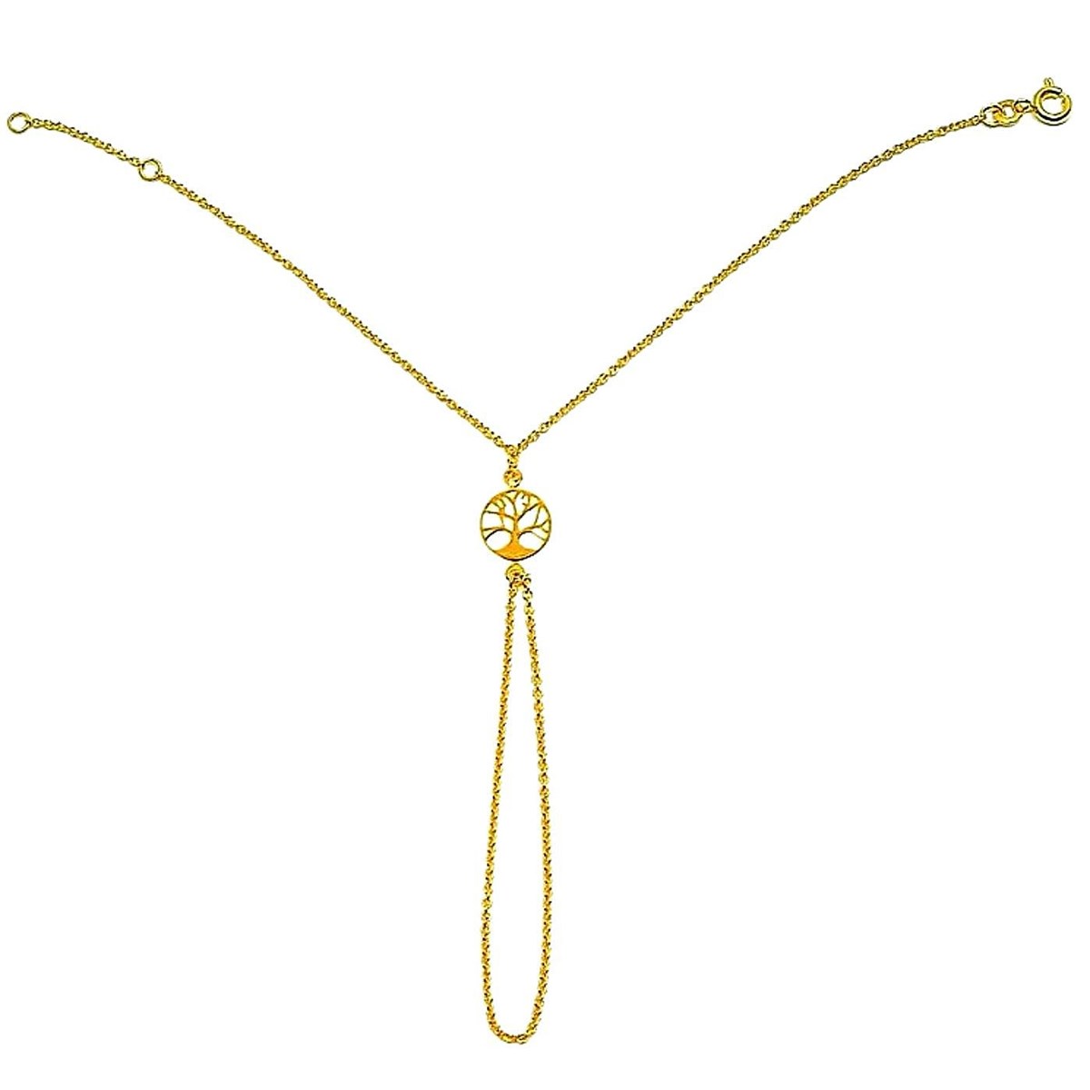 Chaine de main bracelet bague breloque arbre de vie en plaqué or 21cm