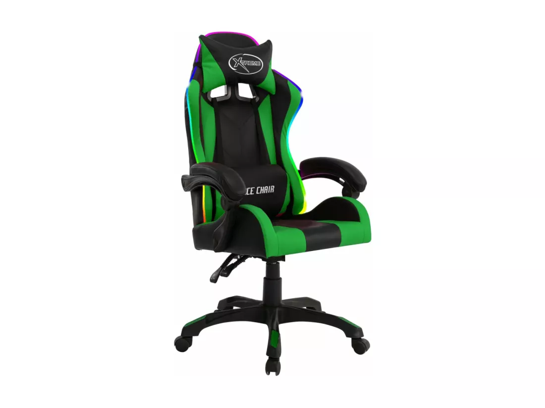 Fauteuil de jeux vidéo avec LED RVB Vert et noir Similicuir