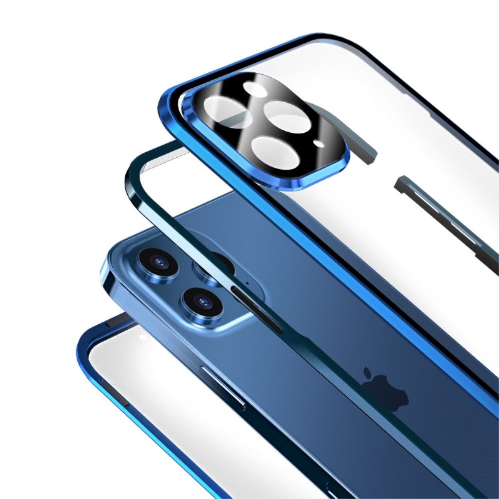 iPhone 12 Pro Magnetische Alu Schutzhülle mit Panzer Glas Backcover   Display- / Kameraglasschutz (Magnet-Technologie) - Rot / Schwarz / Schwarz