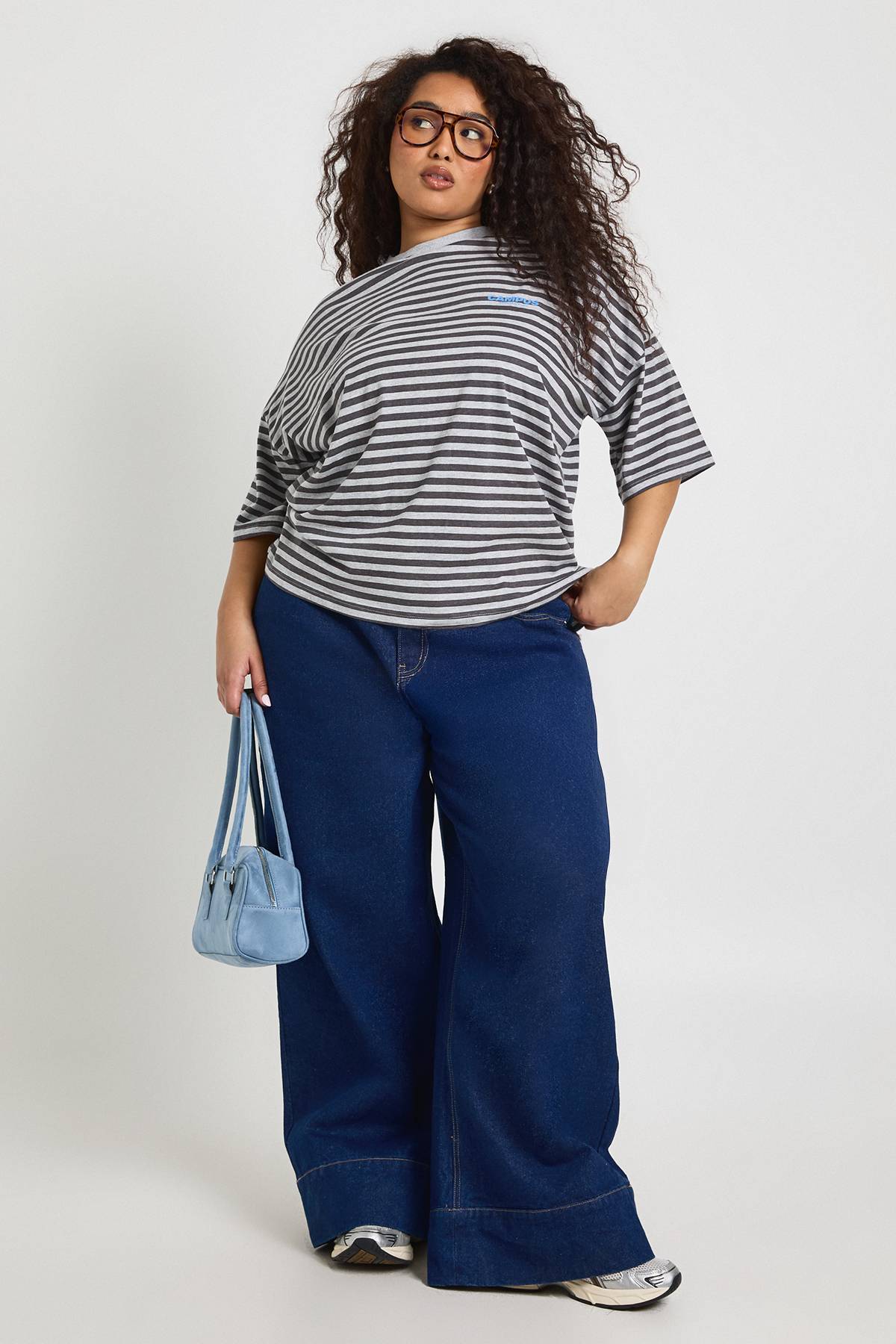 boohoo Haut Grande Taille À Rayures Manches Courtes Oversize