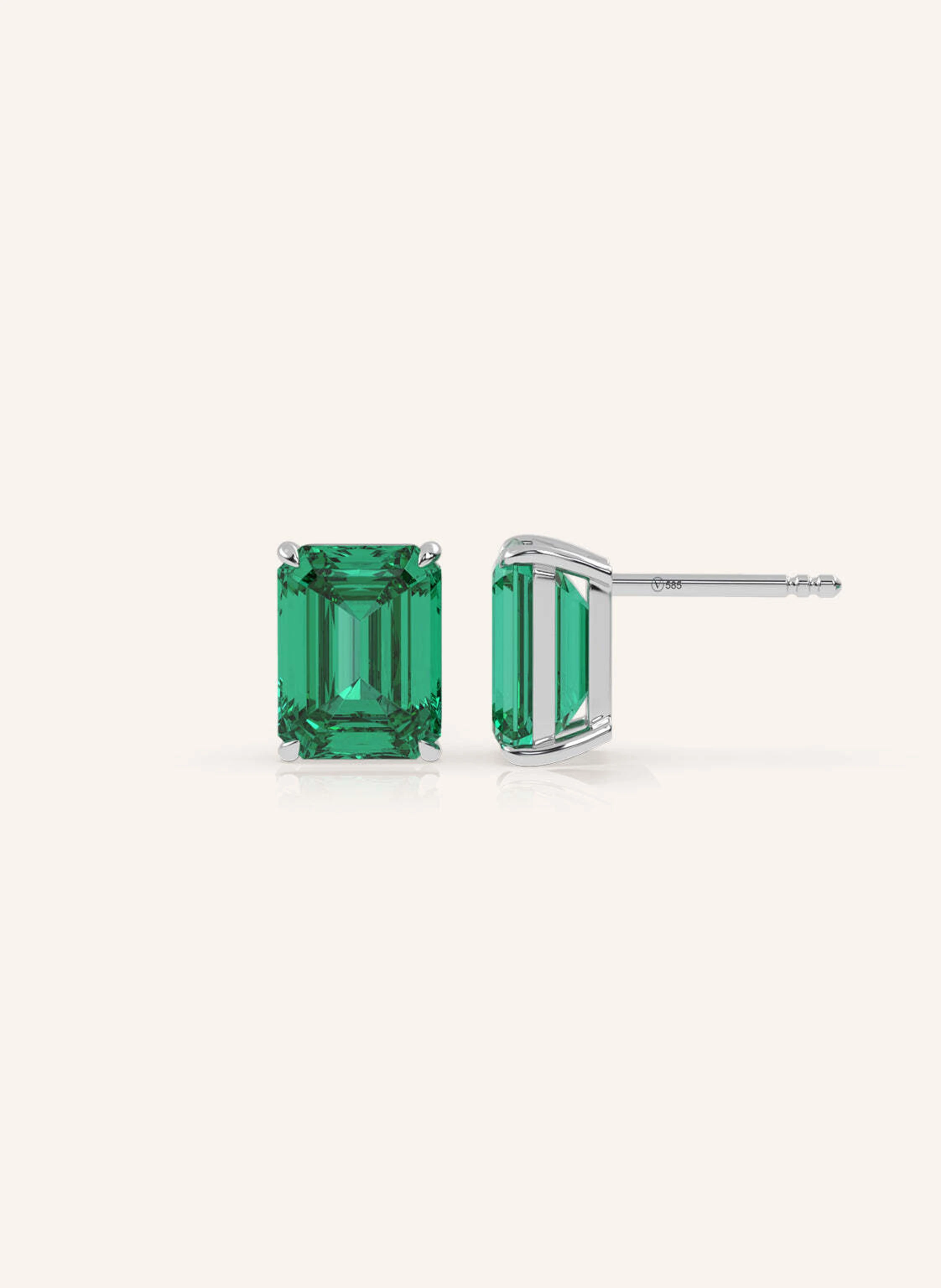 VEYNOU Ohrstecker EDEN ESSENCE aus 14 Karat Weißgold und 4,0ct. lab-grown Smaragd