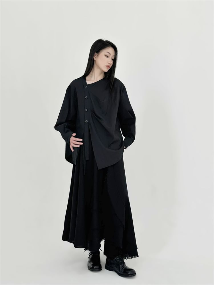SIMPLE BLACK - Effen asymmetrische blouse