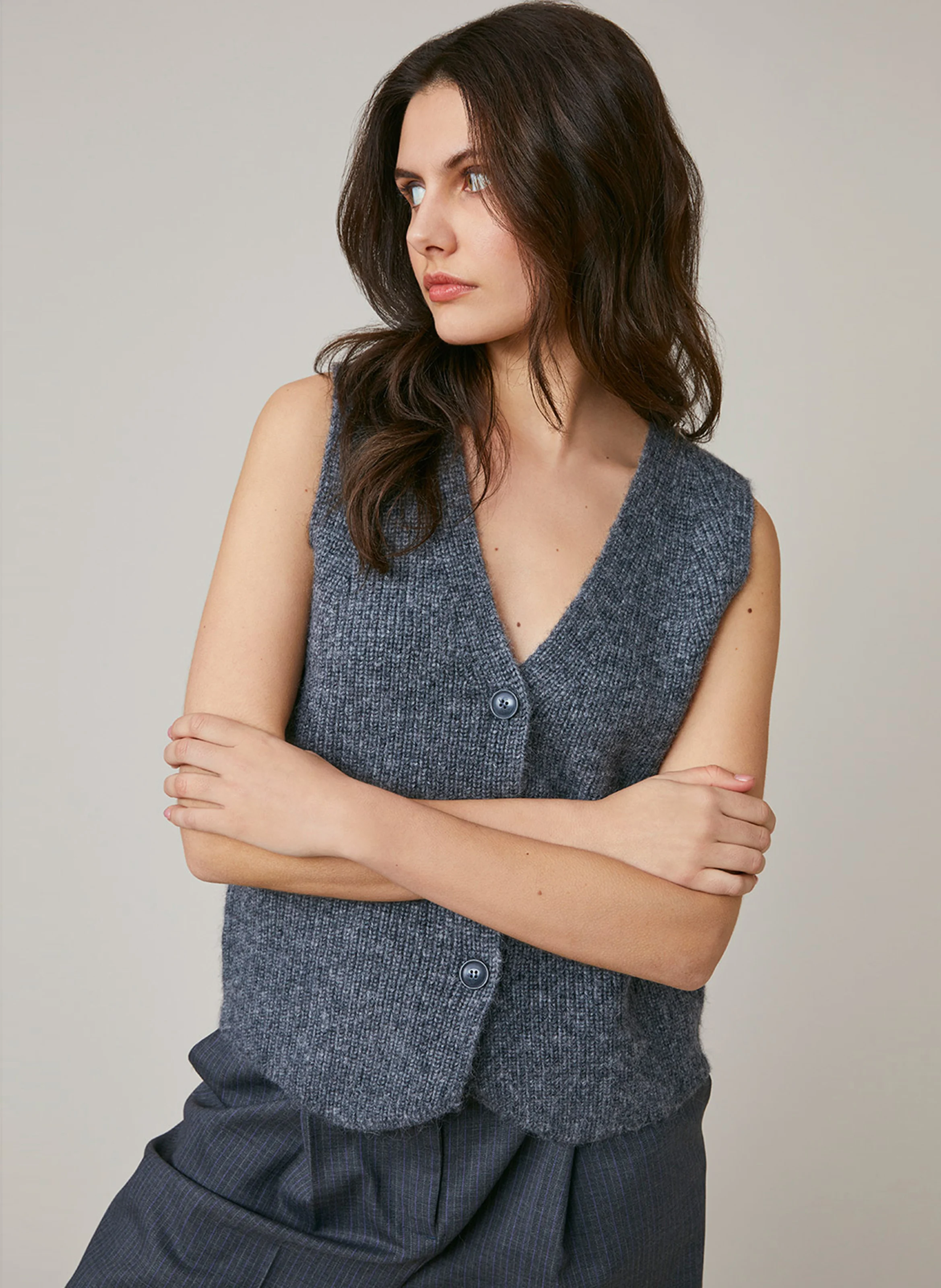 ERIC - Gilet col V en laine mélangée | Gris
