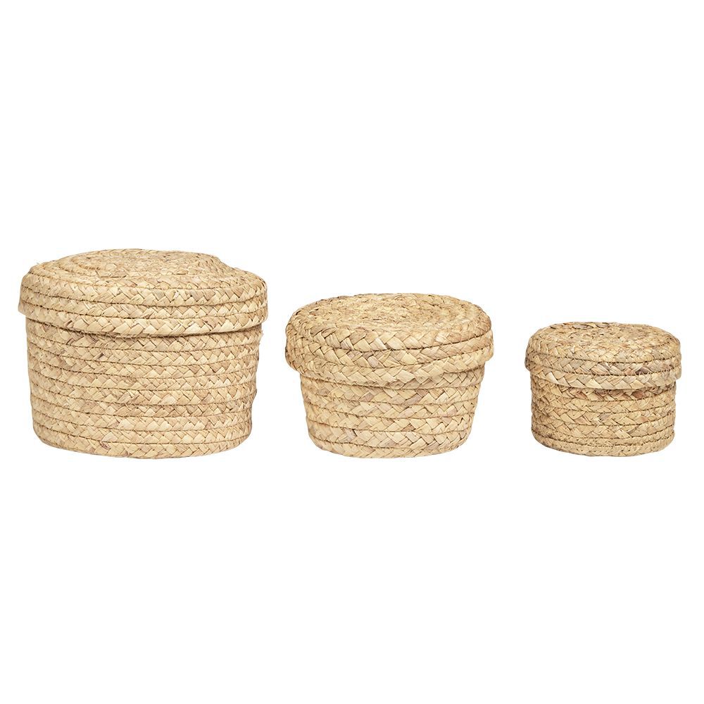 Panière ronde jonc tressé avec couvercle x3