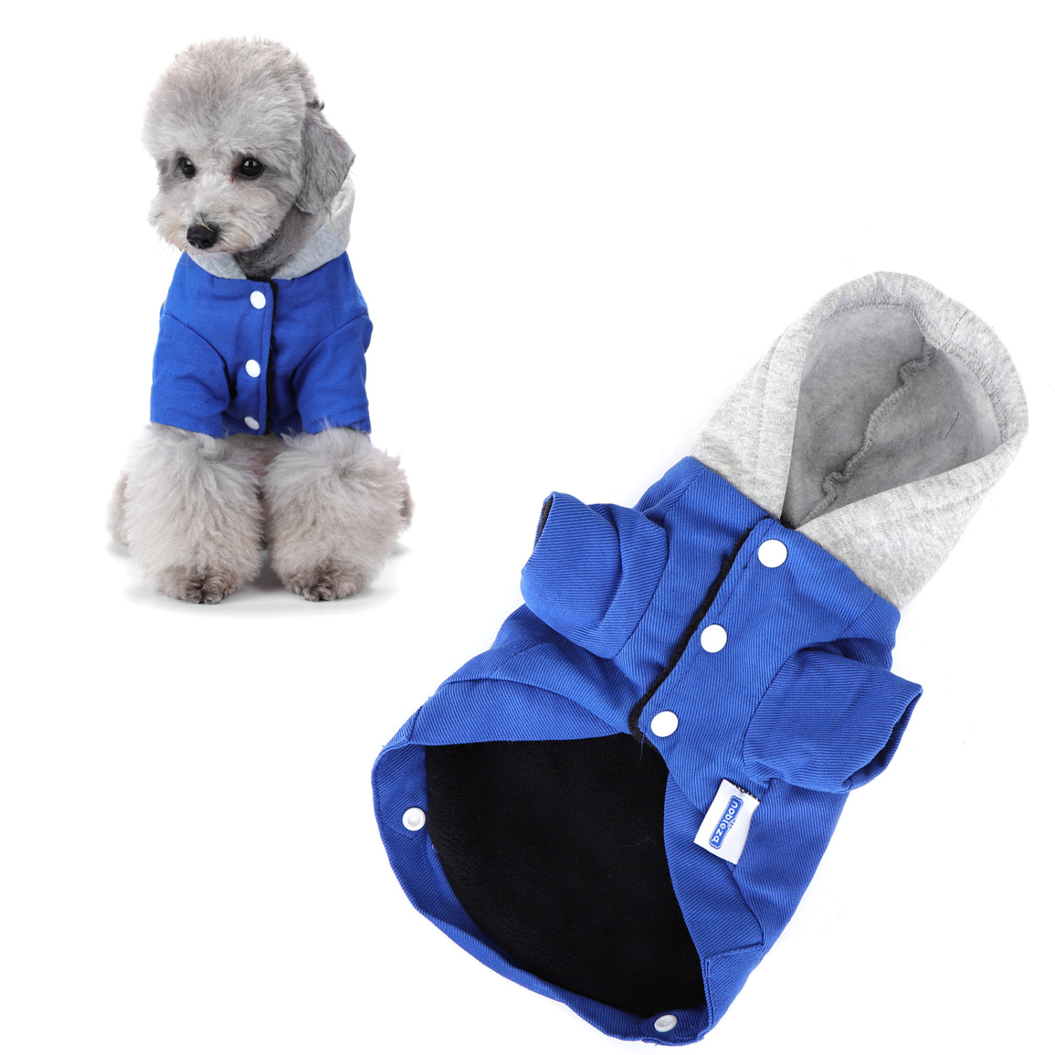Casaco com capuz Nobleza para cães pequenos, roupa de inverno para cães e gatos, azul.