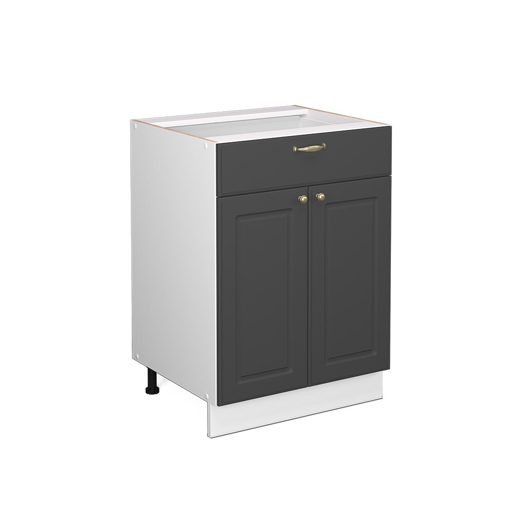 Vicco Schubunterschrank Küchenschrank Küchenmöbel Fame-Line Weiß Anthrazit-Gold Landhaus 60 cm Küche Einbauküche Drehtür Schublade Einlegeboden Blende Küchenzeile