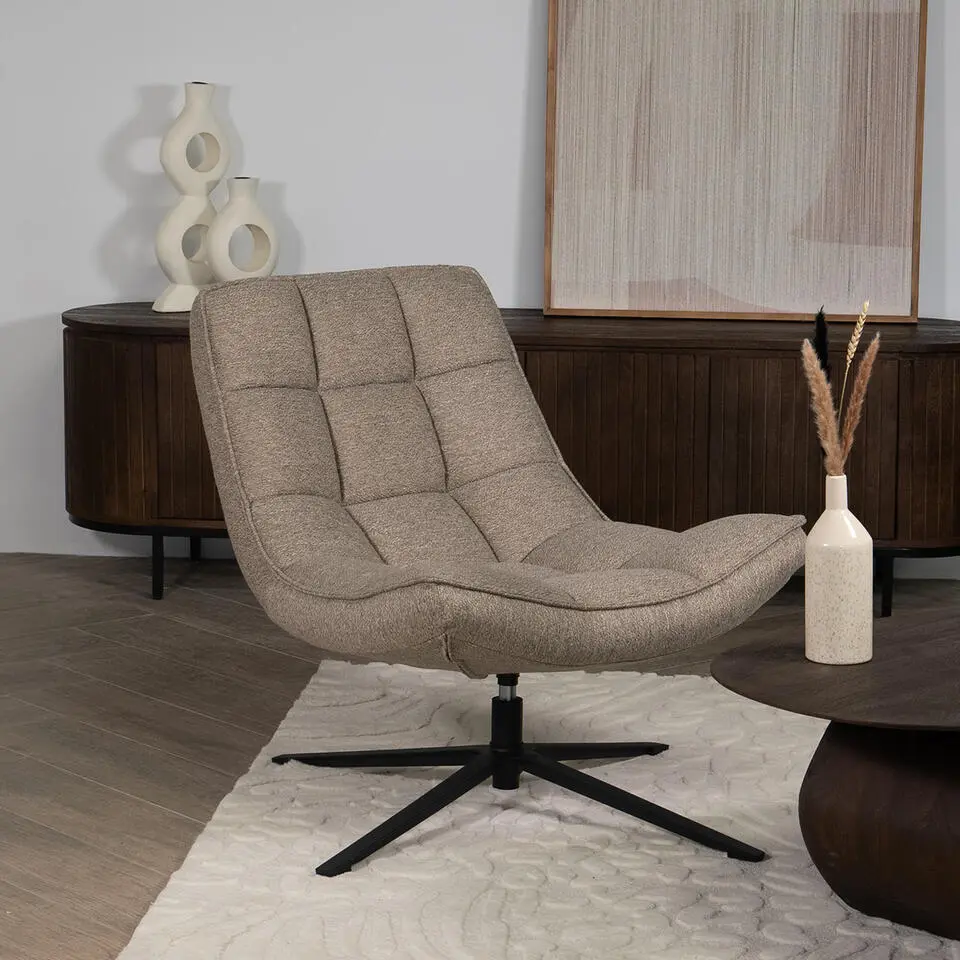 Draaifauteuil Stof/Textiel - Taupe - 86x74x84cm - Mattis