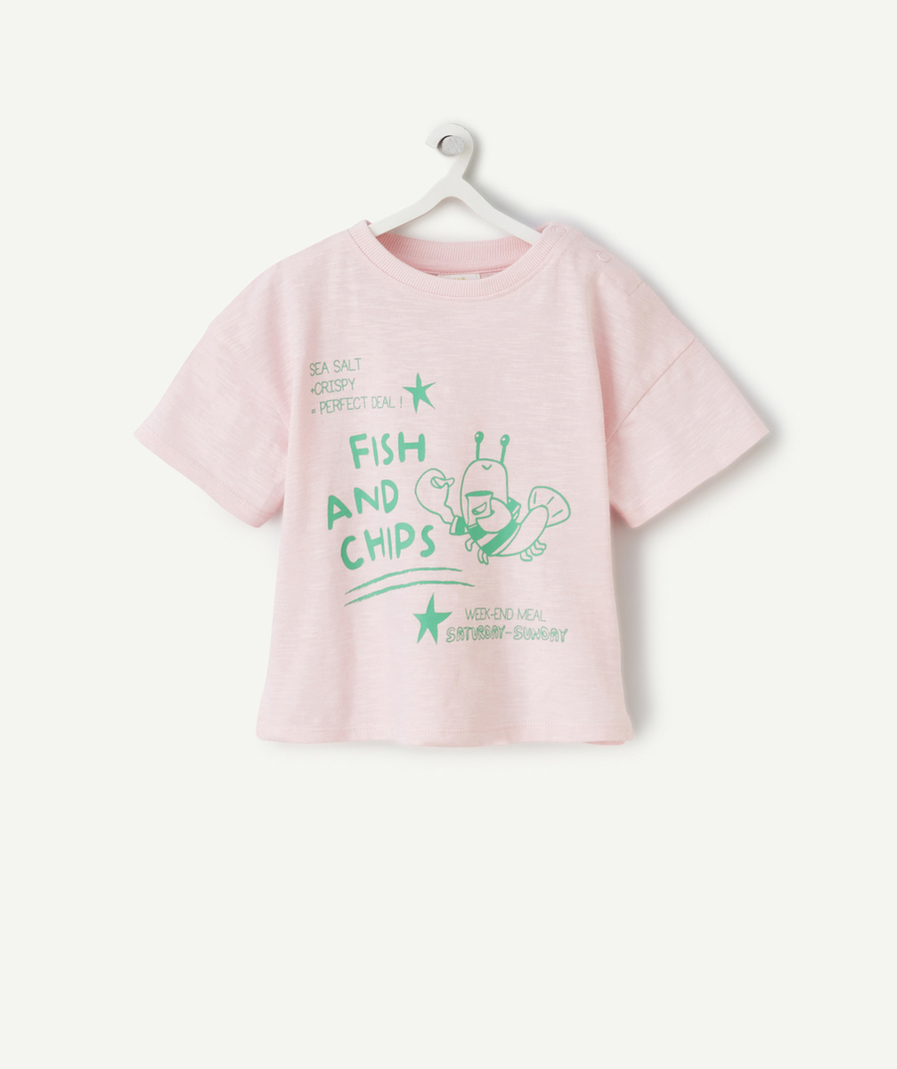 t-shirt manches courtes bébé garçon en coton bio rose avec motif