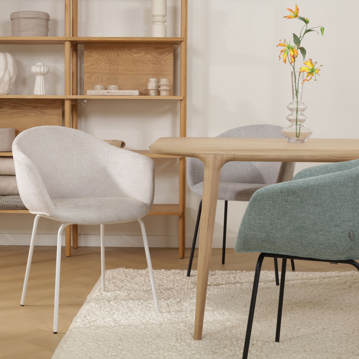 Eetkamerstoel Nora-Otis beige - wit onderstel