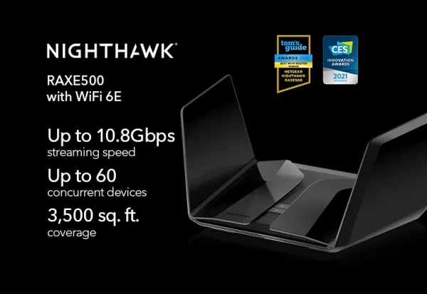 NETGEAR Nighthawk RAXE500 - Trådløs router 4-port switch - 1GbE, 2.5GbE - Wi-Fi 6E - Multi-Band