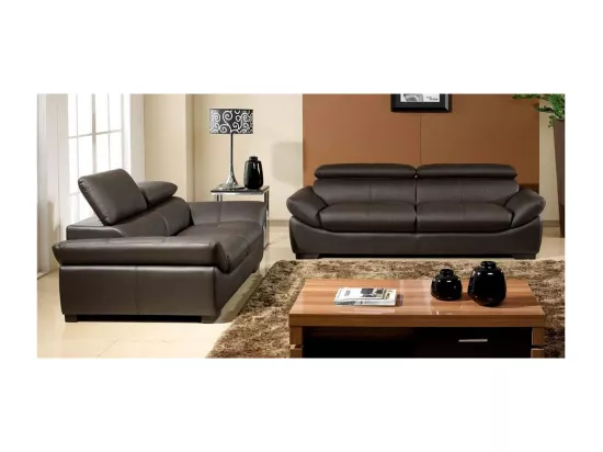 Canapé Cuir 2 places BORNEO Marron - Angle Droit