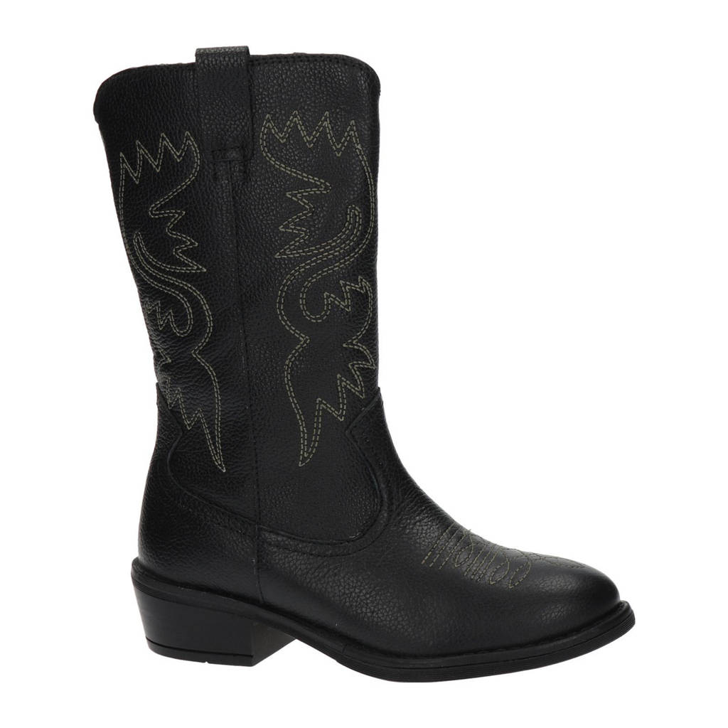 Nelson Kids leren cowboylaarzen zwart