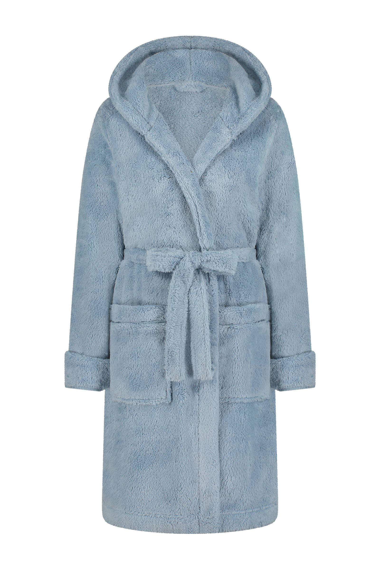 Hunkemöller fleece badjas met capuchon blauw