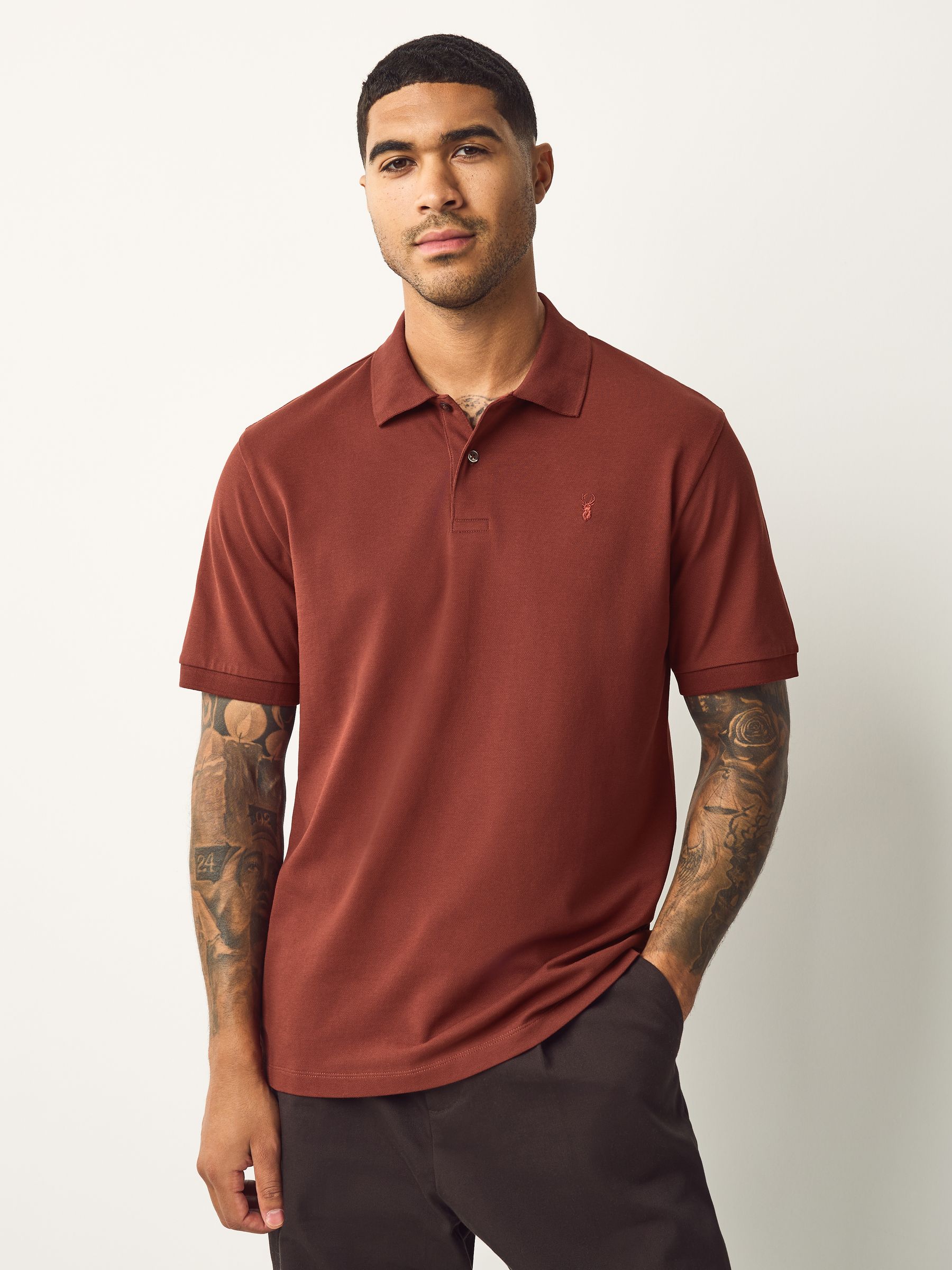 Roestrood - Normale Pasvorm - Long-Sleeve Pique Polo Shirt
