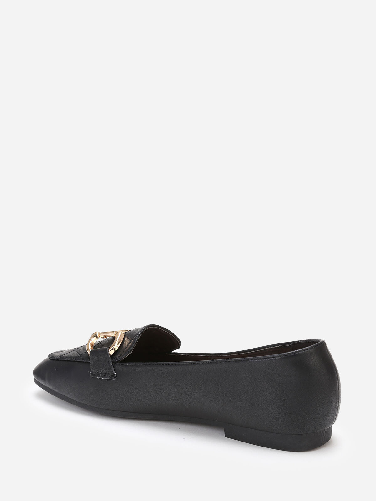Mocassins en surpiqûres à boucle dorée- Noir