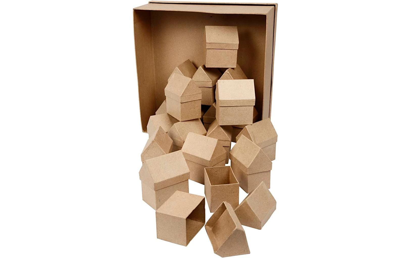 Papp-Schachtel Häuser 40 Stück, BraunPappschachteln-Set zum Bemalen