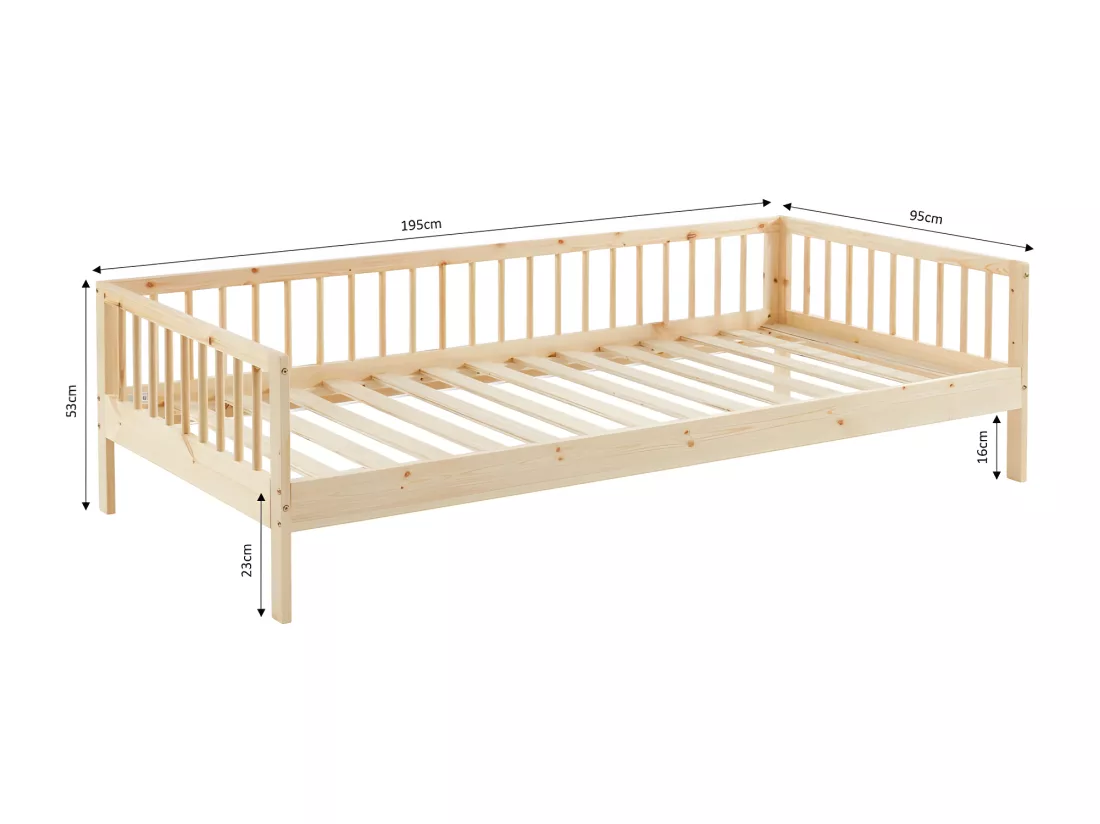 SASHA - Cadre de lit pour enfant en bois massif 90x190cm - Bois clair