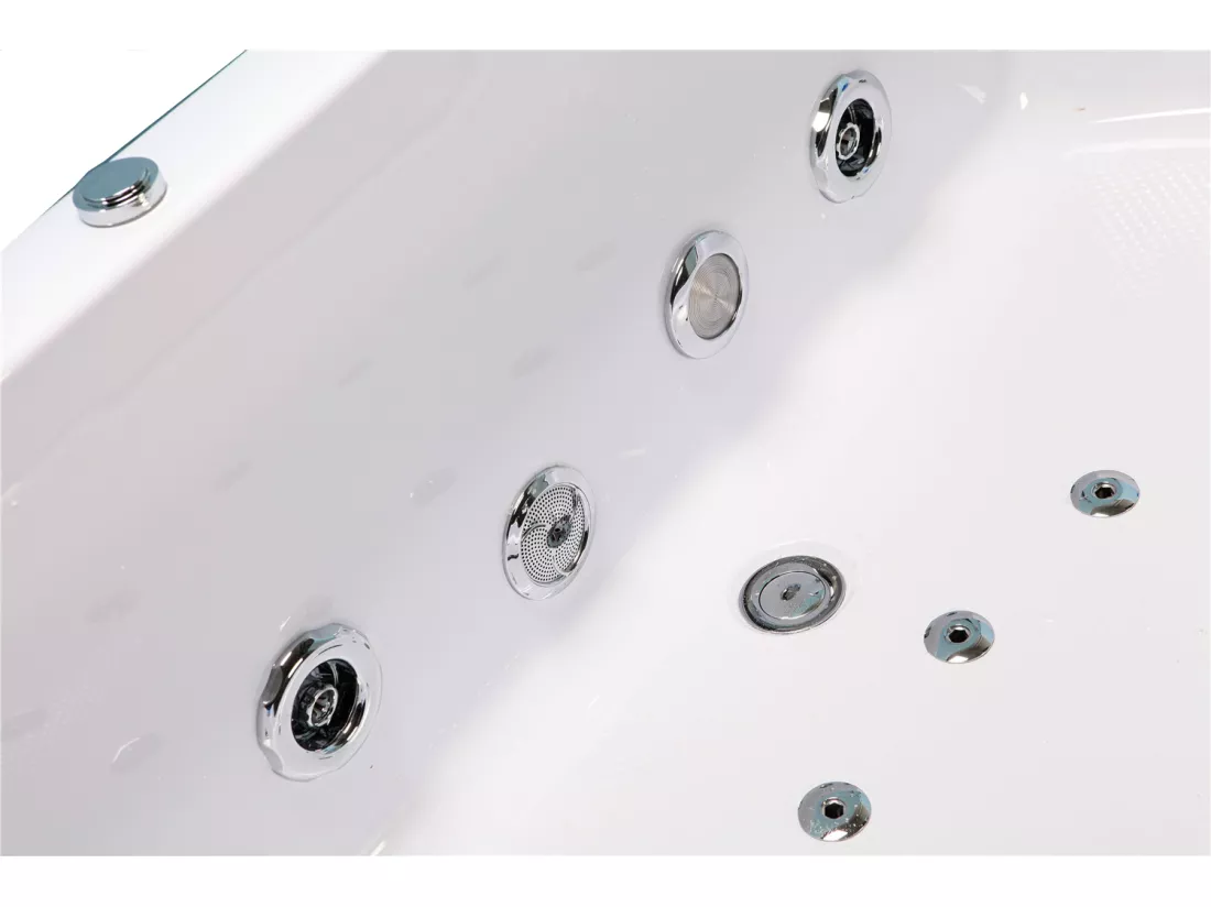 Baignoire hydromassage blanc 180 X 90 cm Chromothérapie 14 jets – Primula