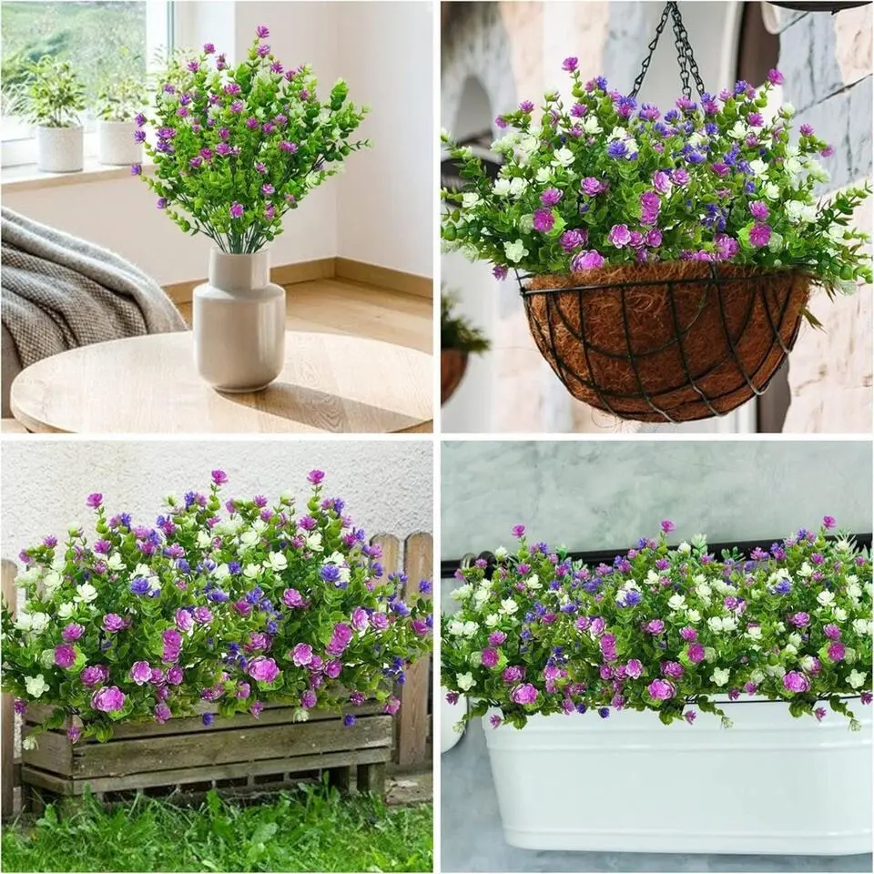 Bobbel Home Kunstbloemen - 6 bundels paars blauw wit