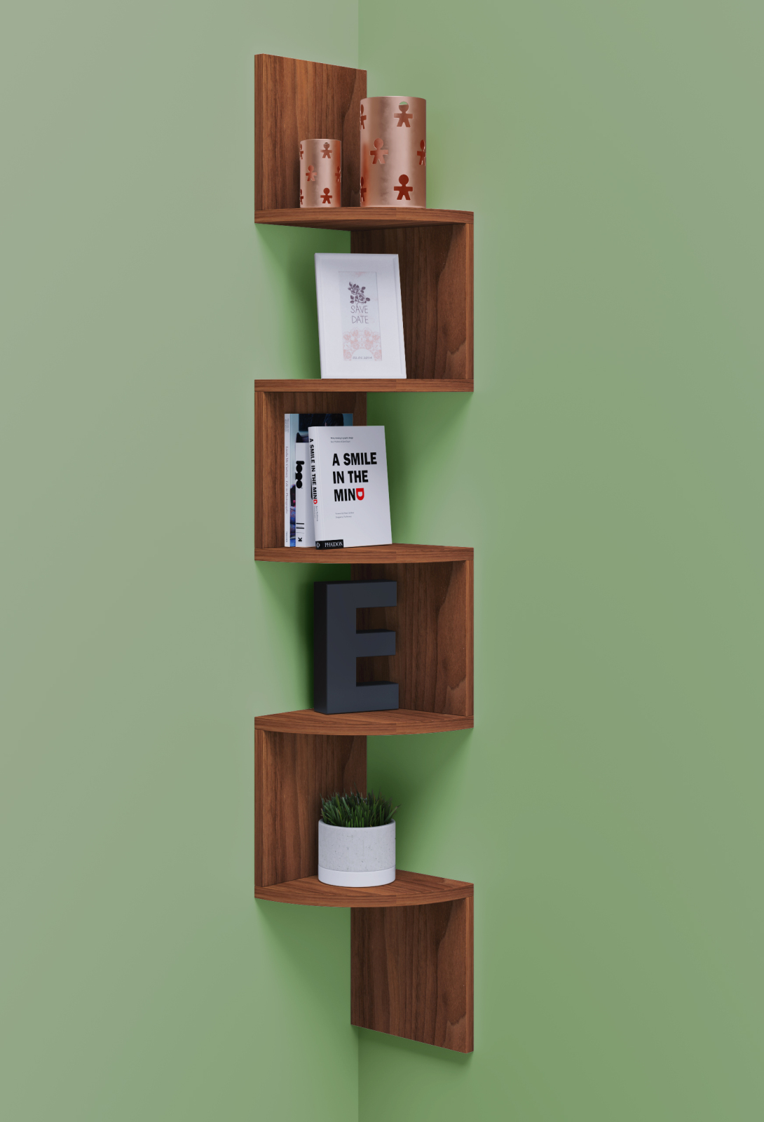 Eckregal MINTIS - Kern-Nussbaum - 5 Ablagen - 123,6 cm
