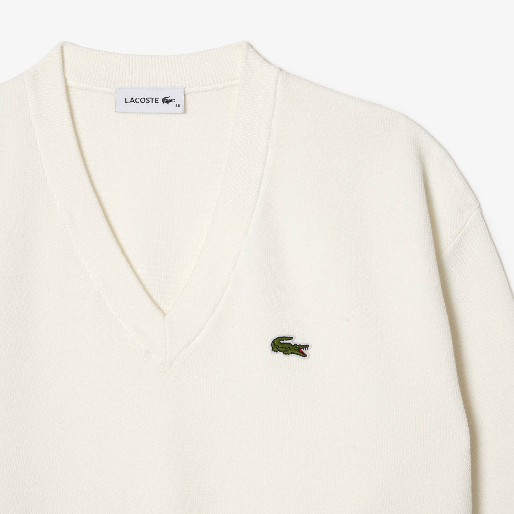 Pull col V femme Lacoste en coton biologique Pullovers - Blanc - Lacoste - Femme