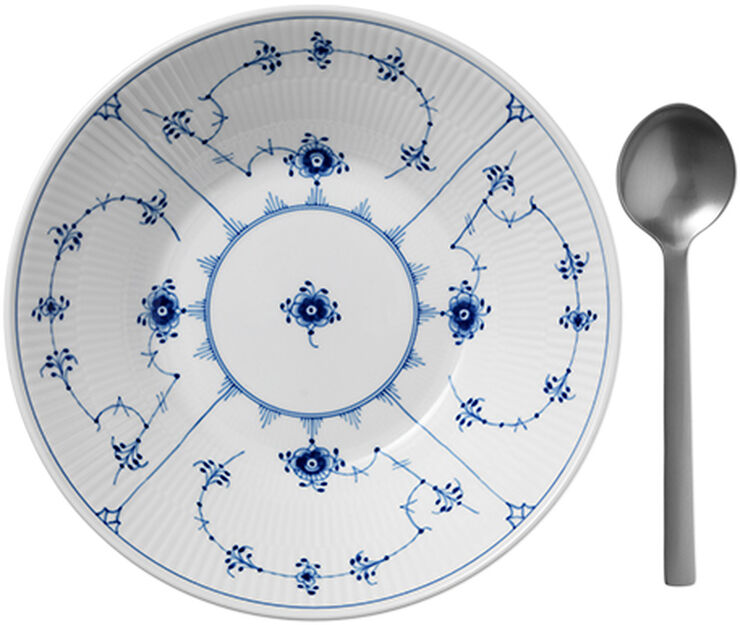 Royal Copenhagen Musselmalet Riflet 23 cm. dyb tallerken Hvid, blå