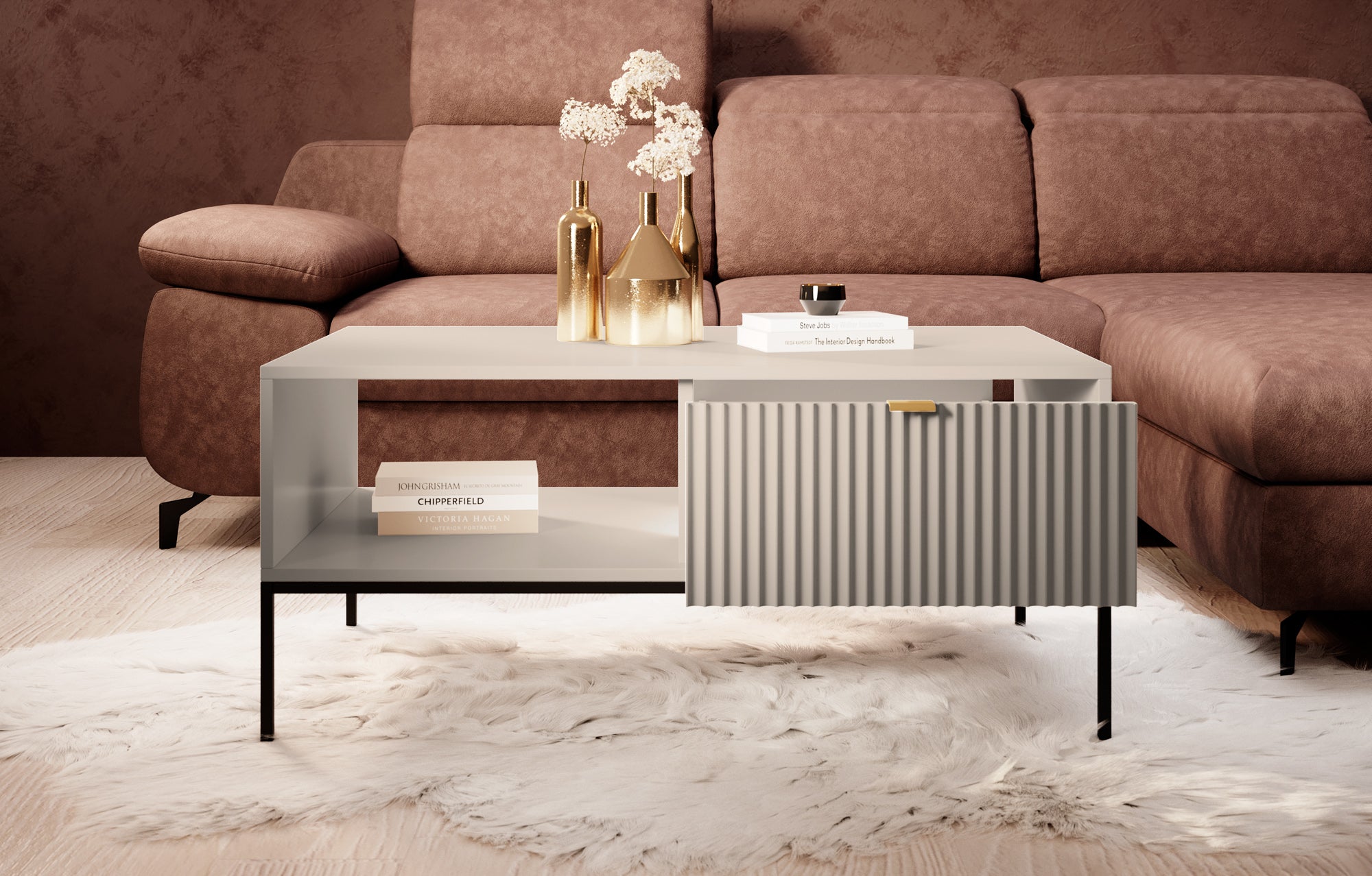 Navil - Salontafel met 2 lades - Beige - 104x68x46 cm