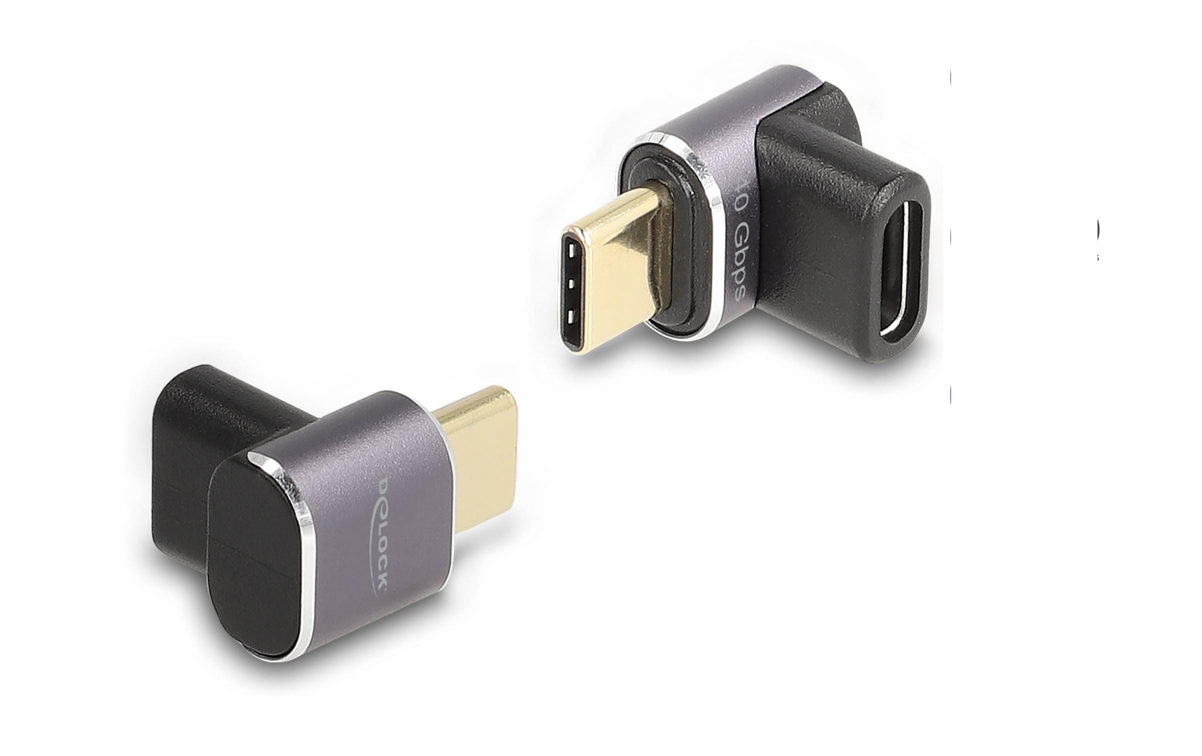 Adapter 40 Gbps, 8K 60 Hz, PD3.0 USB Type-C - USB Type-CDelock USB Adapter 40 Gbps USB Type-C PD 3.0 100 W Stecker zu Buchse gewinkelt 8K 60 Hz Metall kompakt