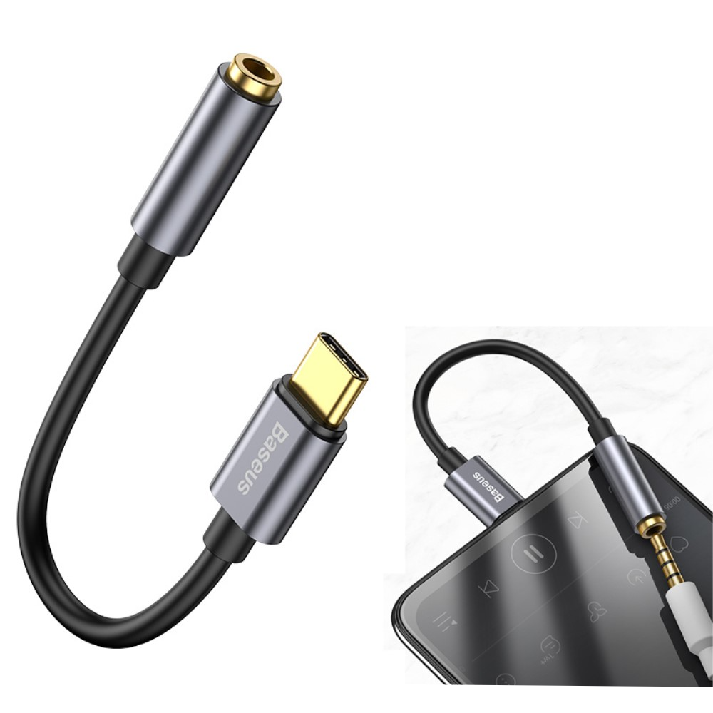 (10cm) USB C auf 3.5mm AUX Klinke Adapter - Dunkelgrau