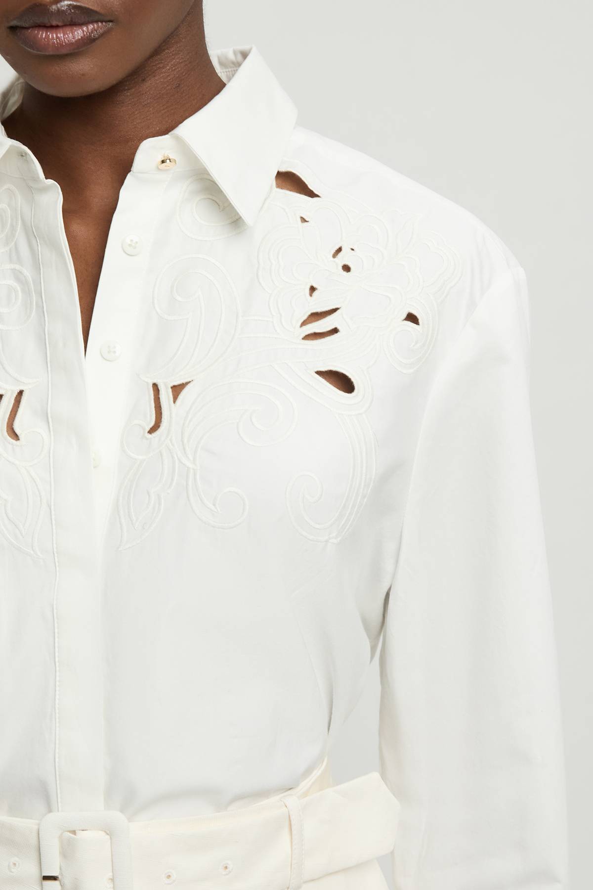 KarenMillen Chemise En Popeline De Coton À Découpes Ajourées