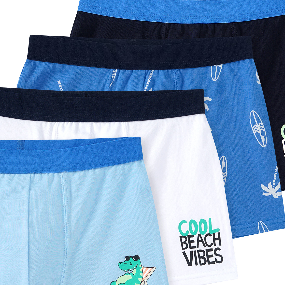 Famy 5 Jungen Boxer in verschiedenen Dessins hellblau / dunkelblau / weiss