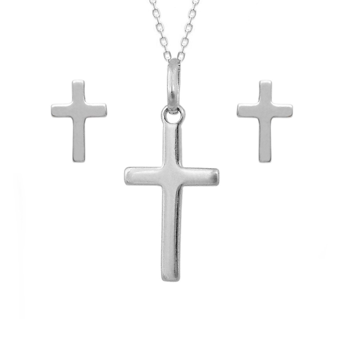 Parure pendentif croix Argent 925 Rhodié