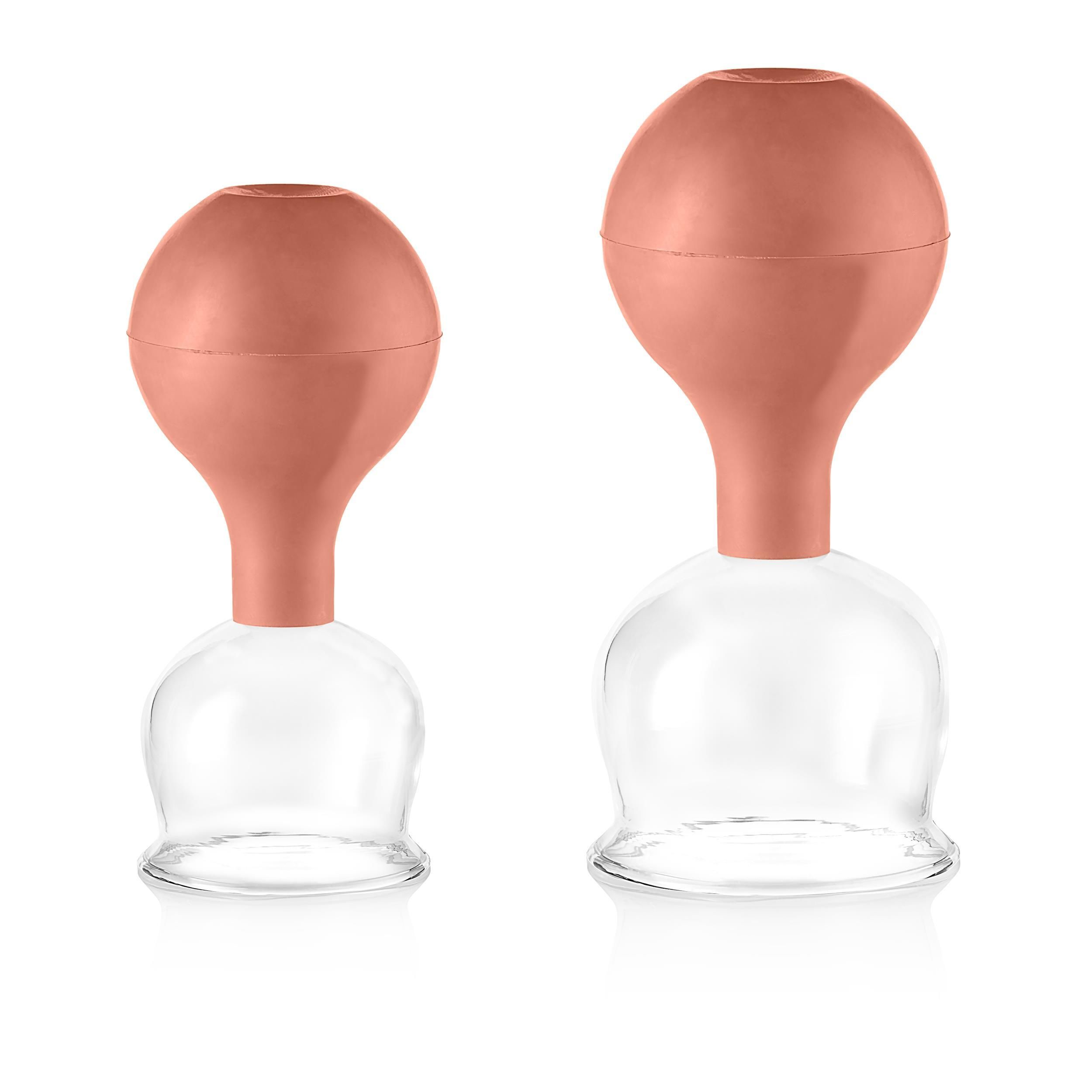 Pulox Schröpfgläser aus Echtglas mit Saugball - Set Duo Groß in Braun: 52mm, 62mm