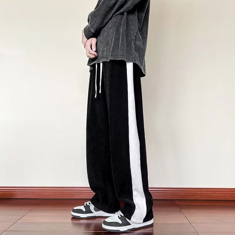 Dream Drop - Tweekleurige corduroy broek met trekkoord in de taille en rechte pijpen