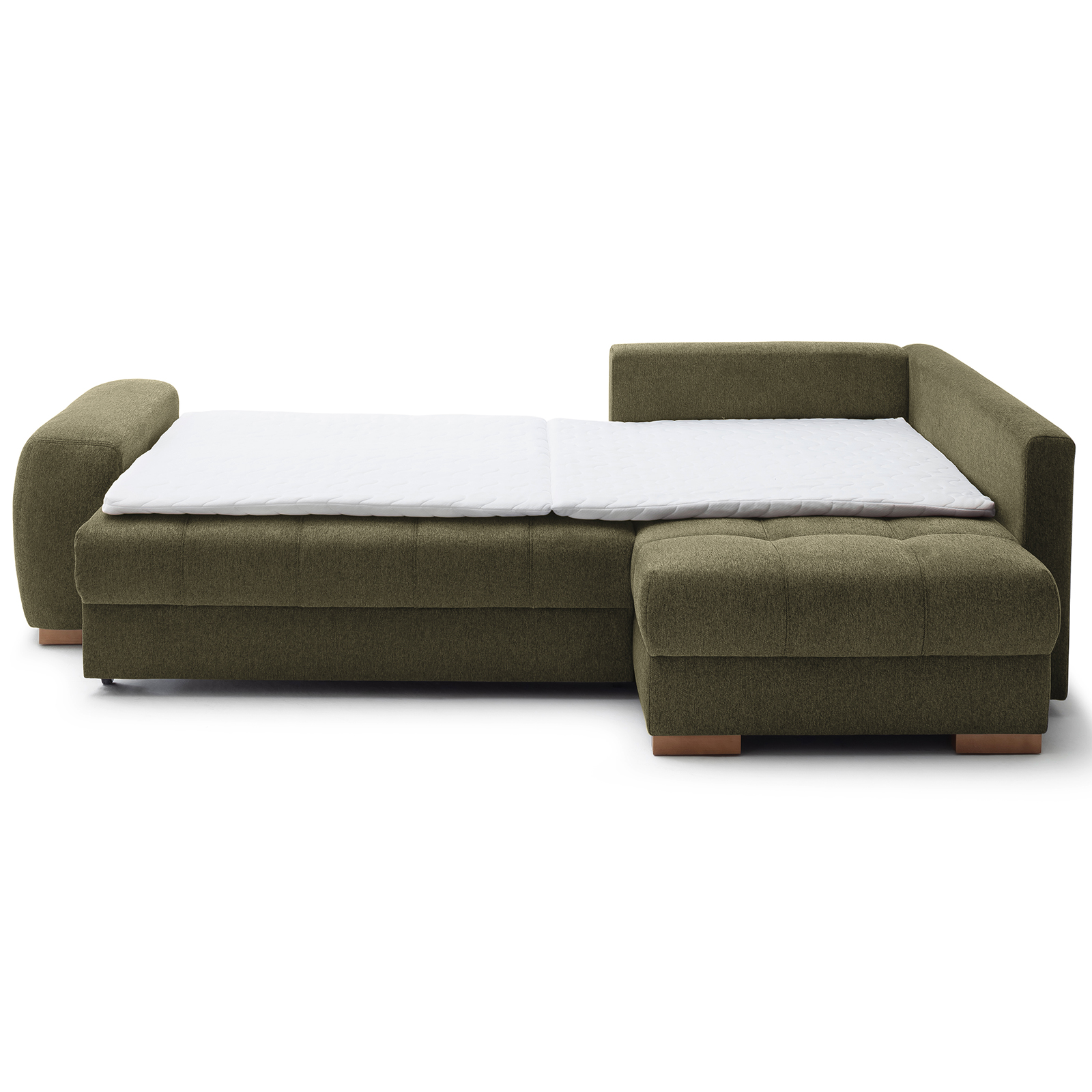 Ecksofa - green - Boxspringfederung - Liegefunktion - Holzfüße